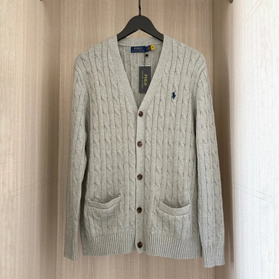 P250 RALPH LAUREN Ralph Lauren six-color classic small label embroidery V-neck long-sleeved button cardigan knitted sweater men's and women's couple tops Color: White Black Navy Gray Pink Blue Size: S M L XL Material: Cotton Weight: 720g